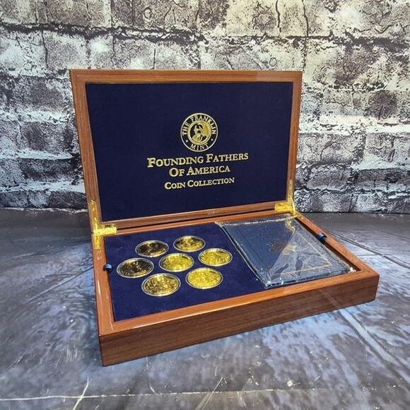 The Franklin Mint Founding Fathers Coin 7pcs 24 Gold Plated with Box - Picture 6 of 7